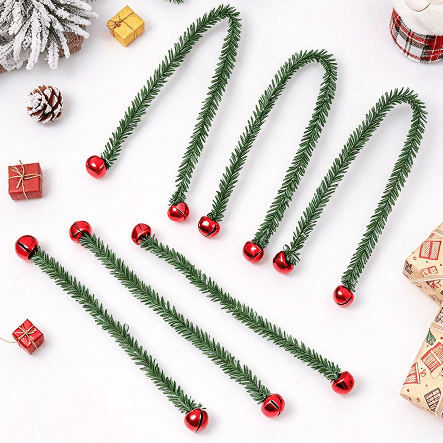 Tinsel Garland Decoration - 8/16pcs Festive Green Tinsel Bell Swag