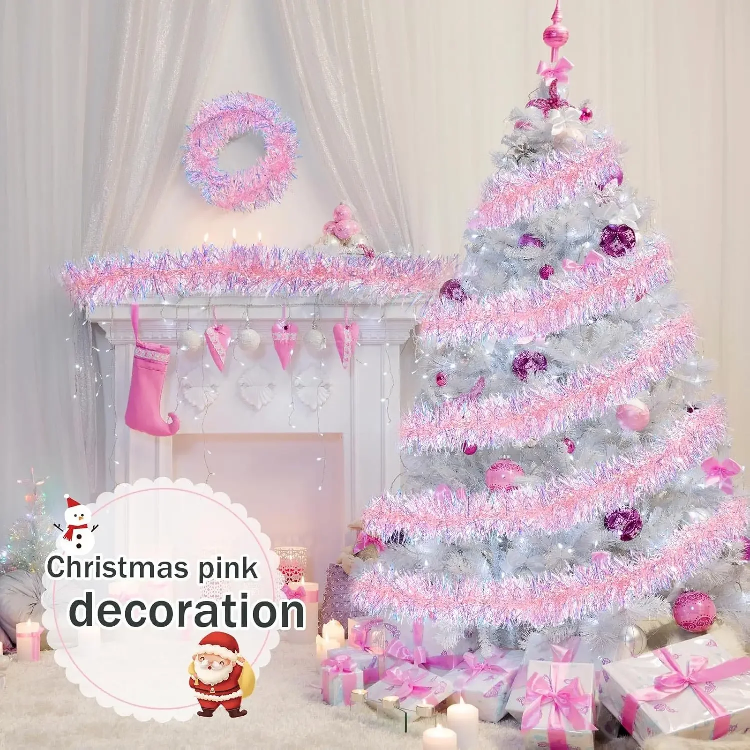 Tinsel Garland Decoration - 2M Xmas Foil Tinsel Garland Shiny